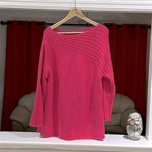 Relaxed Off-the-Shoulder Fuchsia Sweater
